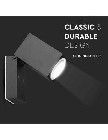 7553-Portafaretto LED da Muro Quadrato GU Max  Orientabile Colore Nero IP-7
