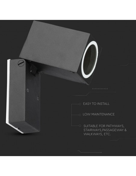 Portafaretto LED da Muro Quadrato GU10 (Max 35W) Orientabile Nero IP44