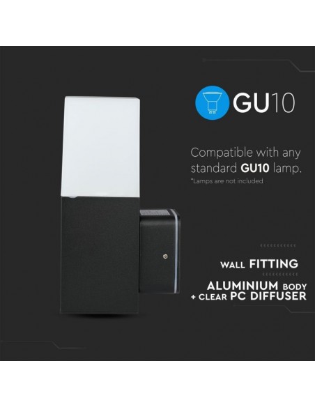 7563-Lampada LED da Giardino Quadrata con Portalampada GU Max  con Corpo Nero e Copertura Bianca h cm IP-6