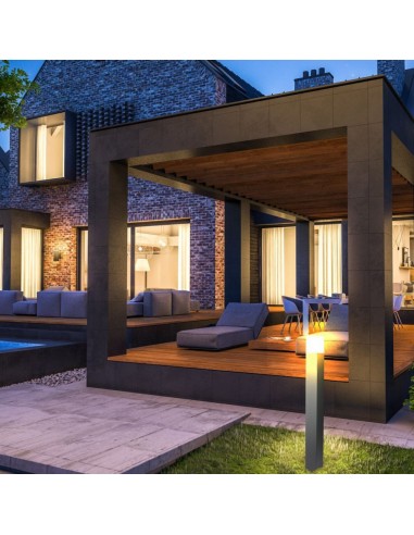 7565-Piantana LED da Giardino Quadrata con Portalampada GU Max  con Corpo Nero e Copertura Bianca h cm IP-4