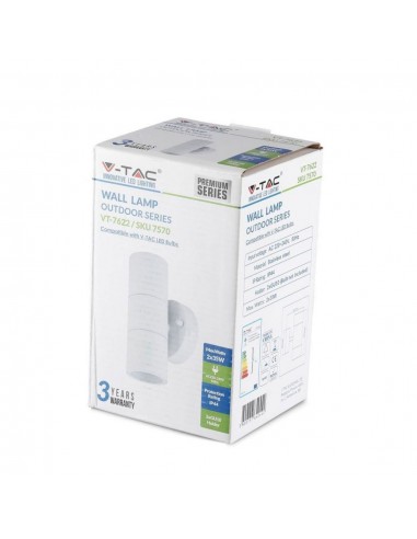 7570-Portafaretto LED Doppio da Muro xGU e GU MR Arrotondato in Alluminio Colore Bianco Opaco IP-2