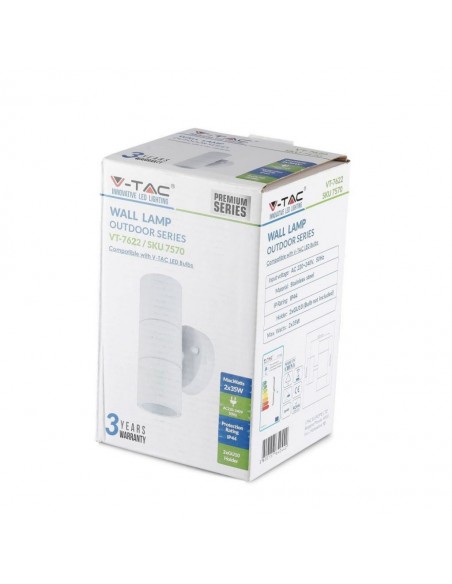 7570-Portafaretto LED Doppio da Muro xGU e GU MR Arrotondato in Alluminio Colore Bianco Opaco IP-2