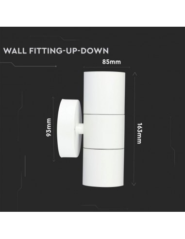 7570-Portafaretto LED Doppio da Muro xGU e GU MR Arrotondato in Alluminio Colore Bianco Opaco IP-3