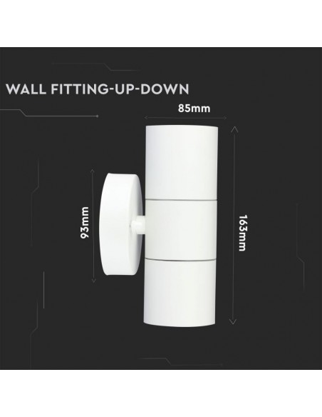 7570-Portafaretto LED Doppio da Muro xGU e GU MR Arrotondato in Alluminio Colore Bianco Opaco IP-3
