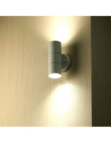 7570-Portafaretto LED Doppio da Muro xGU e GU MR Arrotondato in Alluminio Colore Bianco Opaco IP-5