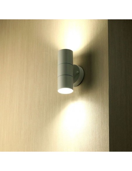 7570-Portafaretto LED Doppio da Muro xGU e GU MR Arrotondato in Alluminio Colore Bianco Opaco IP-5