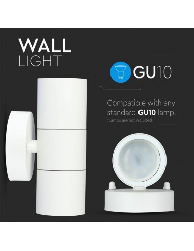 7570-Portafaretto LED Doppio da Muro xGU e GU MR Arrotondato in Alluminio Colore Bianco Opaco IP-6