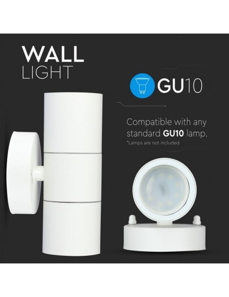 7570-Portafaretto LED Doppio da Muro xGU e GU MR Arrotondato in Alluminio Colore Bianco Opaco IP-6