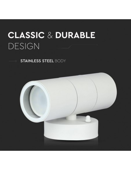 Portafaretto LED Doppio da Muro 2*GU10 e GU5.3 (MR16) Arrotondato in Alluminio Bianco Opaco IP44