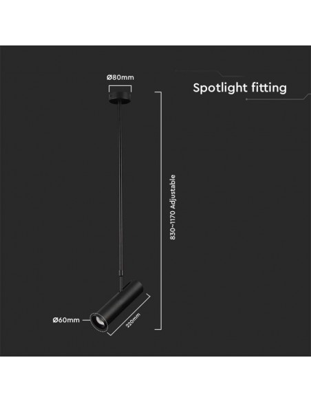 7573-Portafaretto LED a Sospensione GU Corpo in Alluminio Nero DxMM-3