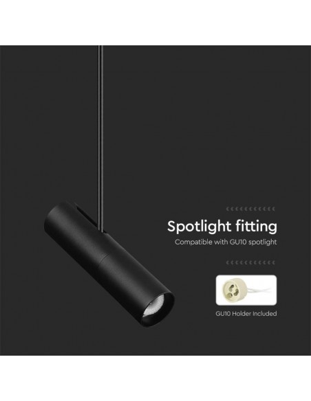 7573-Portafaretto LED a Sospensione GU Corpo in Alluminio Nero DxMM-7