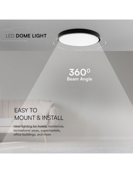 Plafoniera LED Chip Samsung Rotonda 24W 100LM/W Nero Diametro 295mm 4000K IP44