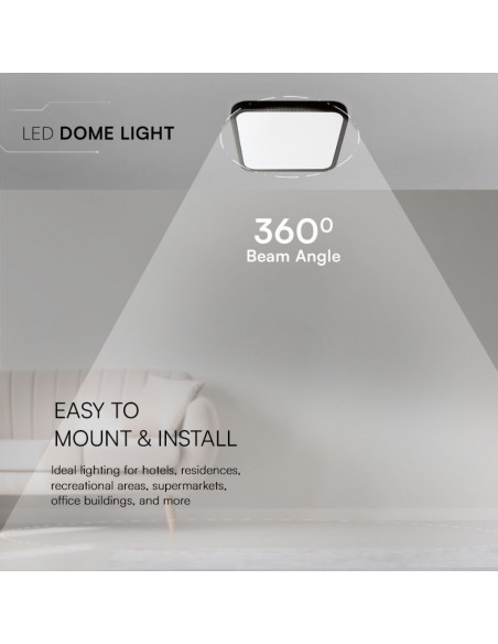 Plafoniera LED Chip Samsung Quadrata 18W 100LM/W Nero 250mm 4000K IP44