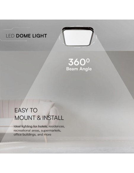 Plafoniera LED Quadrata 18W Chip Samsung Cornice Nera 6400K IP44