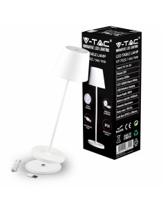 7651-Lampada LED da Tavolo  Colore Bianco in Alluminio con caricatore Wireless e Touch Dimmerabile  IP-1