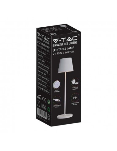 7651-Lampada LED da Tavolo  Colore Bianco in Alluminio con caricatore Wireless e Touch Dimmerabile  IP-3