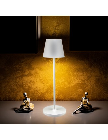 7651-Lampada LED da Tavolo  Colore Bianco in Alluminio con caricatore Wireless e Touch Dimmerabile  IP-5