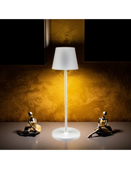 7651-Lampada LED da Tavolo  Colore Bianco in Alluminio con caricatore Wireless e Touch Dimmerabile  IP-5