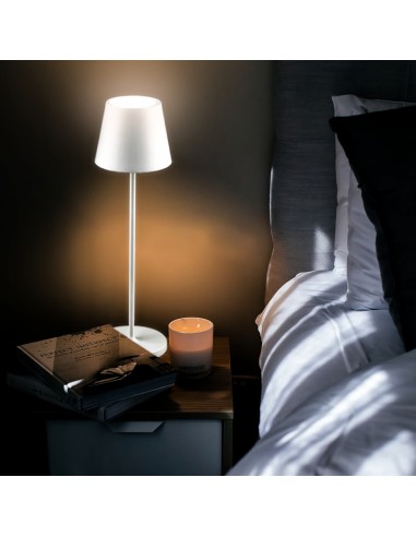 7651-Lampada LED da Tavolo  Colore Bianco in Alluminio con caricatore Wireless e Touch Dimmerabile  IP-6