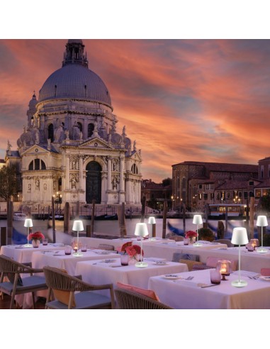 7651-Lampada LED da Tavolo  Colore Bianco in Alluminio con caricatore Wireless e Touch Dimmerabile  IP-7