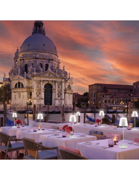 7651-Lampada LED da Tavolo  Colore Bianco in Alluminio con caricatore Wireless e Touch Dimmerabile  IP-7