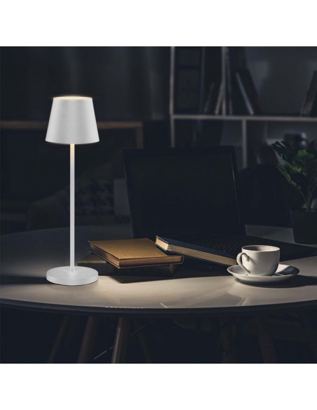 Lampada LED da Tavolo 2W Bianco in Alluminio con caricatore Wireless e Touch Dimmerabile 3000K IP54