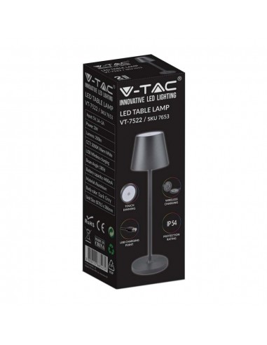 7653-Lampada LED da Tavolo  Colore Grigio in Alluminio con caricatore Wireless e Touch Dimmerabile  IP-2
