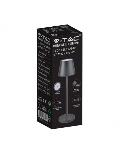 7653-Lampada LED da Tavolo  Colore Grigio in Alluminio con caricatore Wireless e Touch Dimmerabile  IP-2