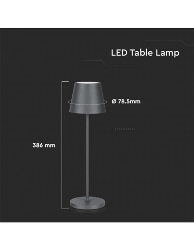 7653-Lampada LED da Tavolo  Colore Grigio in Alluminio con caricatore Wireless e Touch Dimmerabile  IP-3