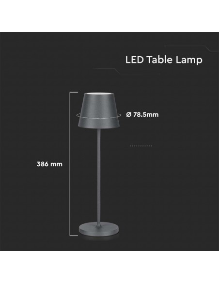 7653-Lampada LED da Tavolo  Colore Grigio in Alluminio con caricatore Wireless e Touch Dimmerabile  IP-3