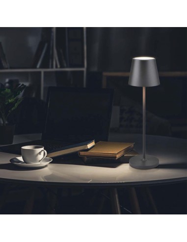 7653-Lampada LED da Tavolo  Colore Grigio in Alluminio con caricatore Wireless e Touch Dimmerabile  IP-4