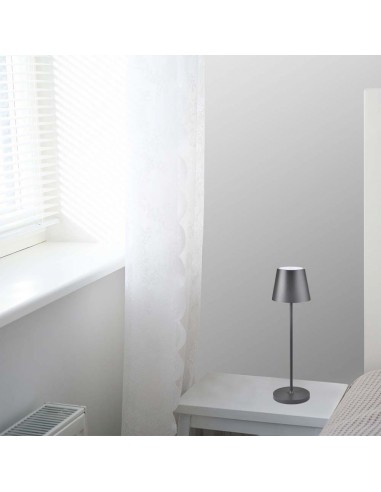 7653-Lampada LED da Tavolo  Colore Grigio in Alluminio con caricatore Wireless e Touch Dimmerabile  IP-5
