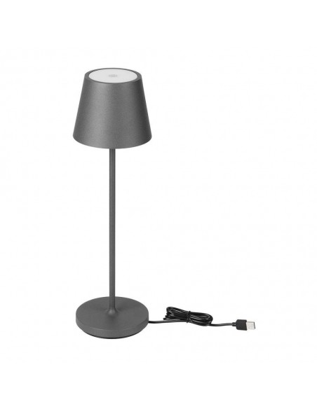 7653-Lampada LED da Tavolo  Colore Grigio in Alluminio con caricatore Wireless e Touch Dimmerabile  IP-6