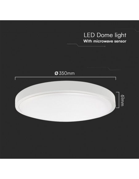 76641-24-Plafoniera LED Chip Samsung Rotonda  con Sensore Microonde e Telecomando LM/W Colore Bianco Diametro mm  IP-3