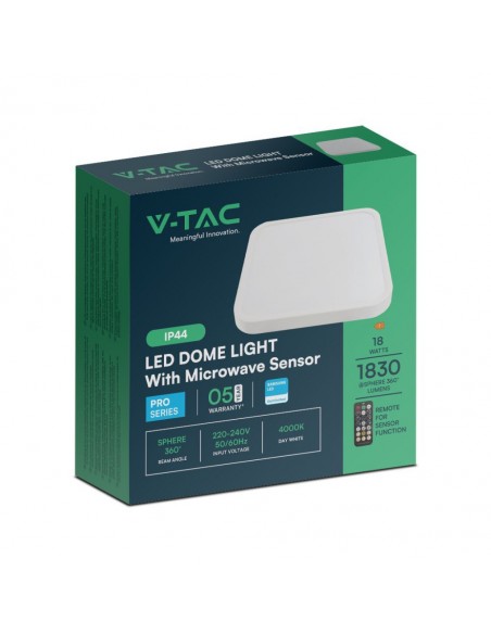 76661-24-Plafoniera LED Chip Samsung Quadrata  con Sensore Microonde e Telecomando LM/W Colore Bianco mm  IP-2