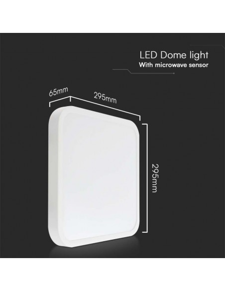 76661-24-Plafoniera LED Chip Samsung Quadrata  con Sensore Microonde e Telecomando LM/W Colore Bianco mm  IP-3