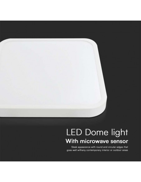 76661-24-Plafoniera LED Chip Samsung Quadrata  con Sensore Microonde e Telecomando LM/W Colore Bianco mm  IP-7