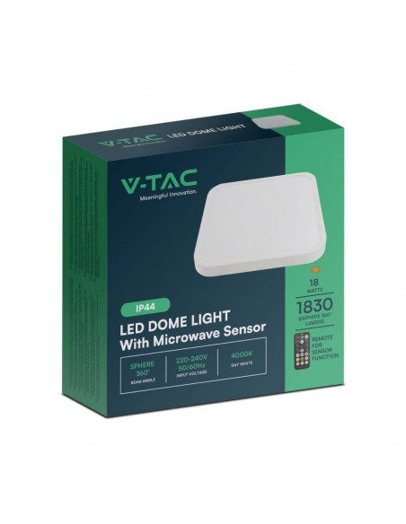 76681-Plafoniera LED Quadrata  con Telecomando e Sensore di Movimento a Microonde Colore Bianco  IP-2