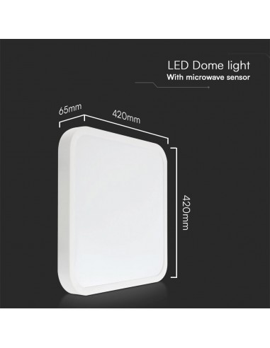 76681-24-Plafoniera LED Quadrata  Chip Samsung con Telecomando e Sensore di Movimento a Microonde Colore Bianco  IP-3