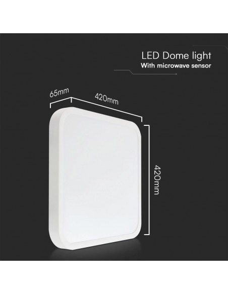 76681-24-Plafoniera LED Quadrata  Chip Samsung con Telecomando e Sensore di Movimento a Microonde Colore Bianco  IP-3