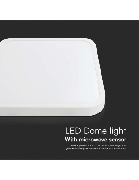 76681-24-Plafoniera LED Quadrata  Chip Samsung con Telecomando e Sensore di Movimento a Microonde Colore Bianco  IP-6