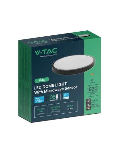 76691-24-Plafoniera LED Rotonda  Chip Samsung con Telecomando e Sensore di Movimento a Microonde Colore Nero  IP-2