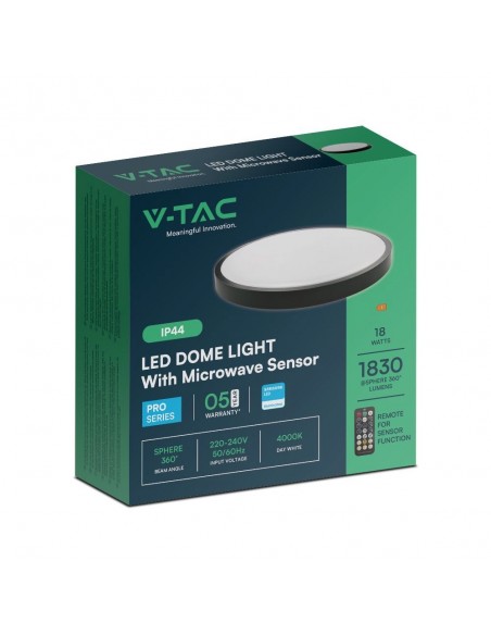 76691-24-Plafoniera LED Rotonda  Chip Samsung con Telecomando e Sensore di Movimento a Microonde Colore Nero  IP-2