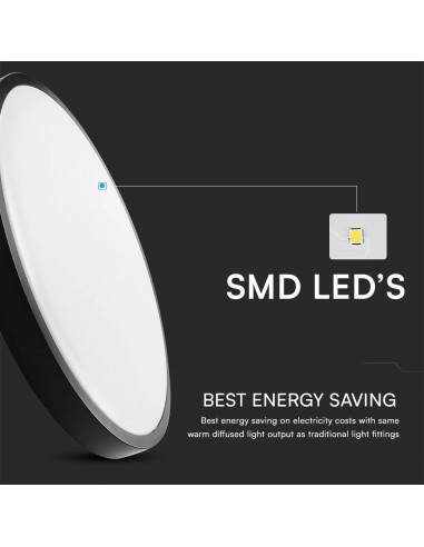 76691-24-Plafoniera LED Rotonda  Chip Samsung con Telecomando e Sensore di Movimento a Microonde Colore Nero  IP-7