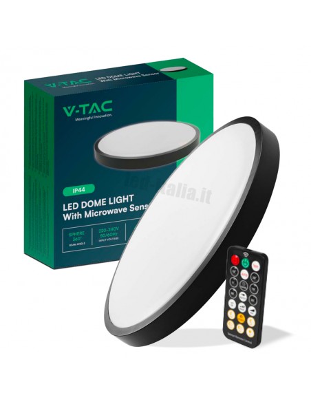 76701-Plafoniera LED Rotonda  con Telecomando e Sensore di Movimento a Microonde Colore Nero  IP-1