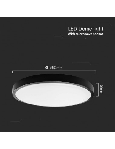 76701-Plafoniera LED Rotonda  con Telecomando e Sensore di Movimento a Microonde Colore Nero  IP-3