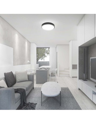 76701-Plafoniera LED Rotonda  con Telecomando e Sensore di Movimento a Microonde Colore Nero  IP-4