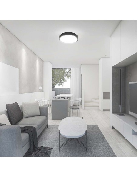 76701-Plafoniera LED Rotonda  con Telecomando e Sensore di Movimento a Microonde Colore Nero  IP-4