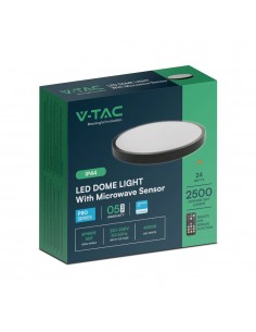 76701-24-Plafoniera LED Rotonda  Chip Samsung con Telecomando e Sensore di Movimento a Microonde Colore Nero  IP-1 2