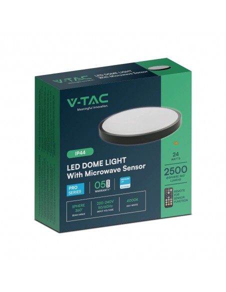 76701-24-Plafoniera LED Rotonda  Chip Samsung con Telecomando e Sensore di Movimento a Microonde Colore Nero  IP-2